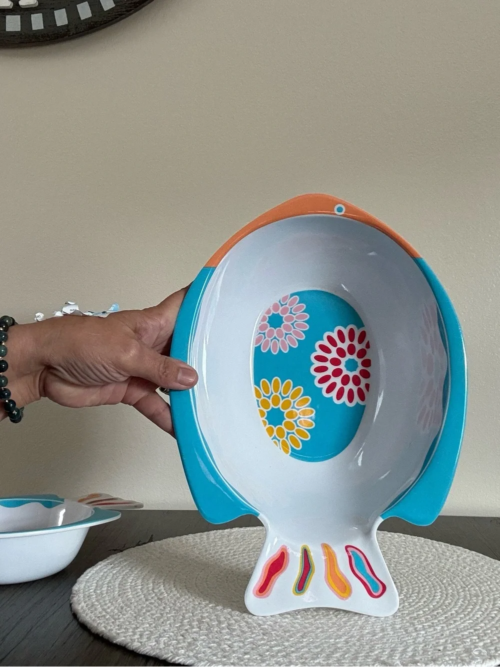 Colorful Fish-Shaped Melamine Bowl Set - Turquoise & Orange